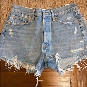 Agolde Light Blue Distressed Jean Shorts